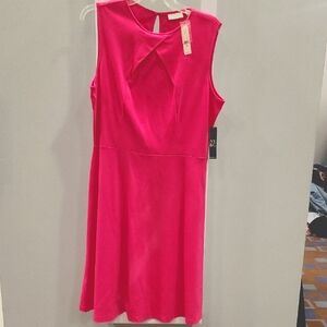 Vibrant Pink Midi Dress with Cut Out and Tie Front